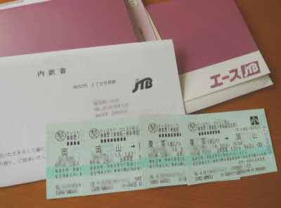 東京-岡山間の新幹線チケット
